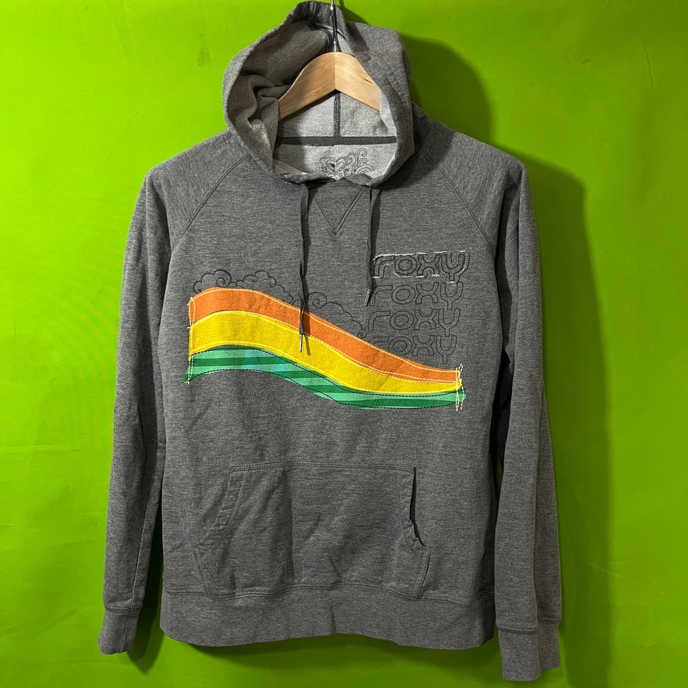 Roxy Womens Gray Rainbow Wave Palm Tree Graphic Pullover Hoodie Sweatshirt L